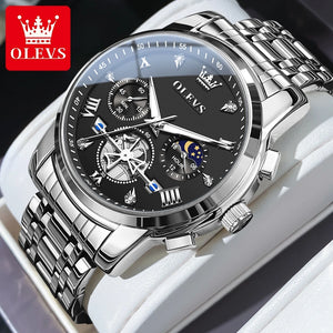 Reloj de Hombre OLEVS Clásico | Cronógrafo Multifunción, Fase Lunar y Resistente al Agua