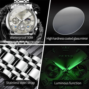 Reloj de Hombre OLEVS Clásico | Cronógrafo Multifunción, Fase Lunar y Resistente al Agua