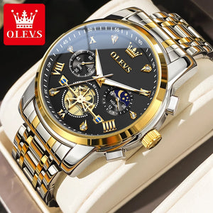 Reloj de Hombre OLEVS Clásico | Cronógrafo Multifunción, Fase Lunar y Resistente al Agua