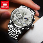 Reloj de Hombre OLEVS Clásico | Cronógrafo Multifunción, Fase Lunar y Resistente al Agua